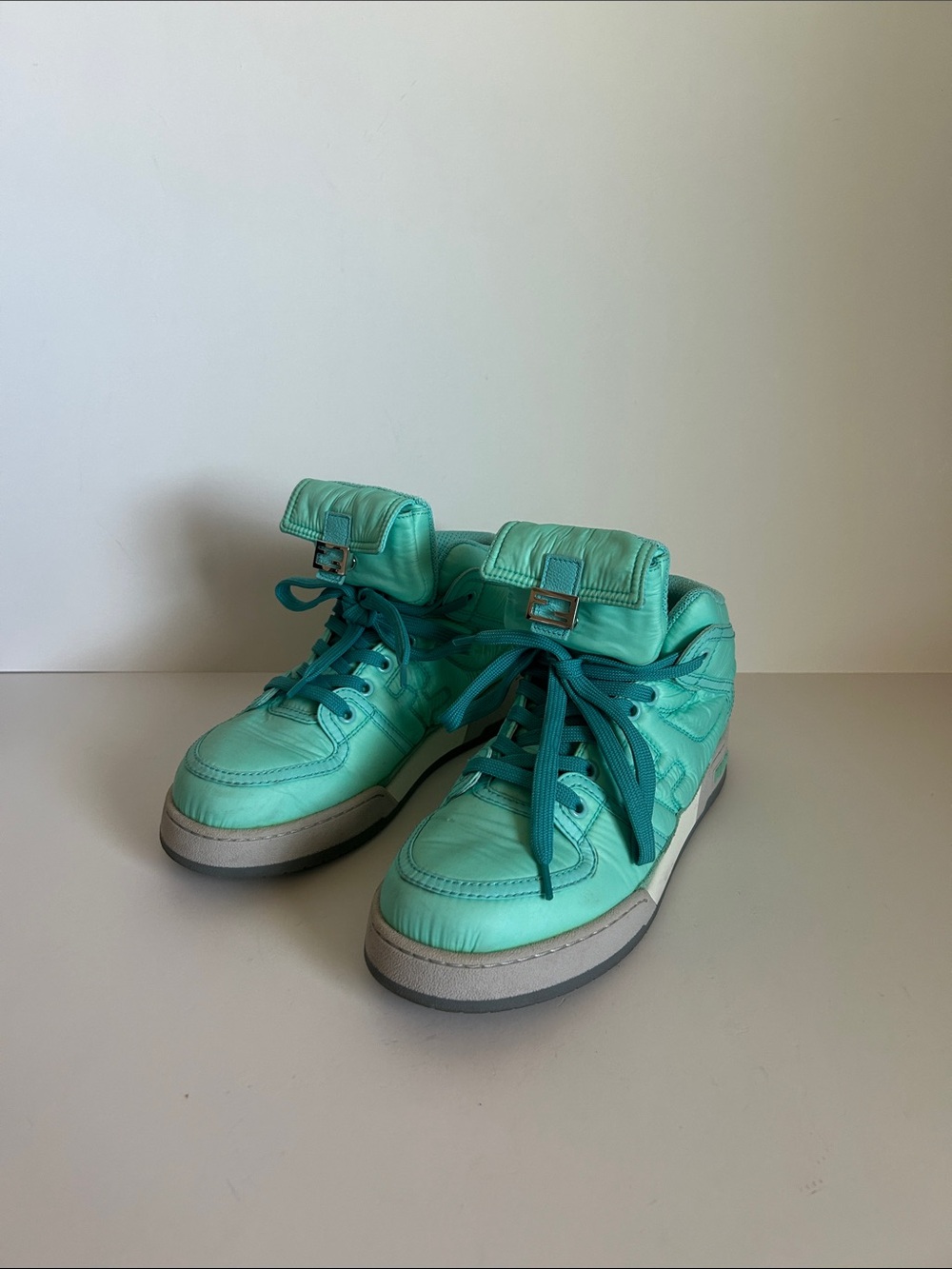 Fendi Women's High-Top Sneakers in Mint Teal